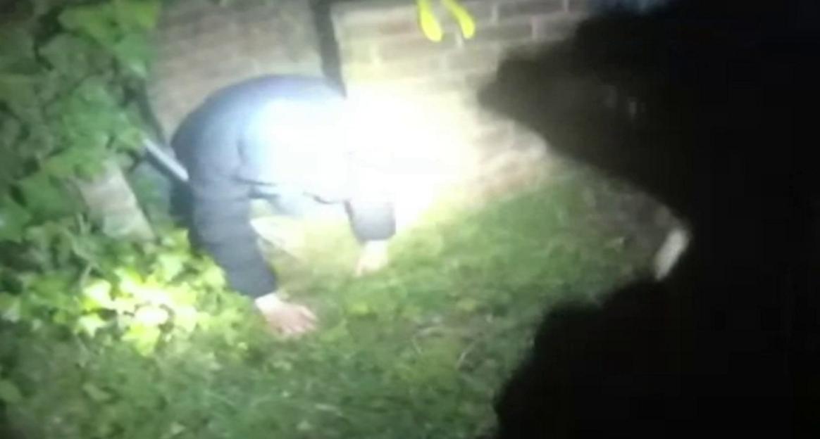 Dramatic moment man who murdered his love rival is found hiding inside a shed