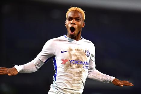 Charly Musonda Jr. celebrating a goal for Chelsea.