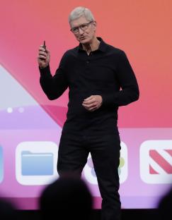 Tim Cook speaking at Apple WWDC 2019.