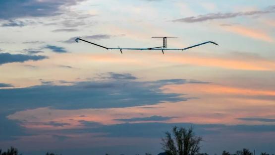 Zephyr drone in flight at sunset.