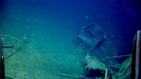 Submerged car on the USS Yorktown.