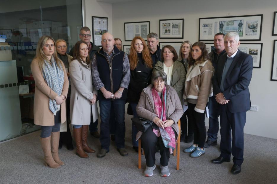 2YHKHC2 The family of showjumper Katie Simpson following a press conference at KRW Solicitors in Belfast after receiving the Police Ombudsman report into the death of Ms Simpson, who died at Altnagelvin hospital in 2020, a week after an incident in Gortnessy Meadows, Lettershandoney. Picture date: Tuesday November 12, 2024.