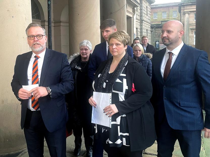 Photo of Ryan Watson's mother and family members outside Chester Crown Court.