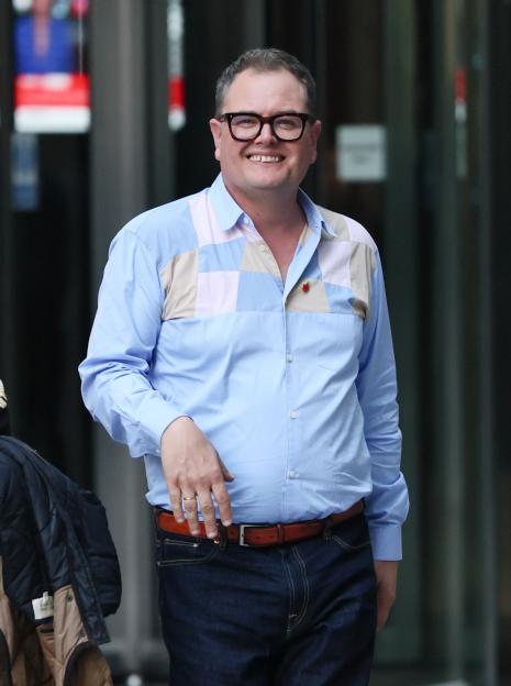 Alan Carr makes an animated appearance after reportedly making up with traitors star Paloma Faith pictured at BBC Traitors reunion at BBV Broadcasting House