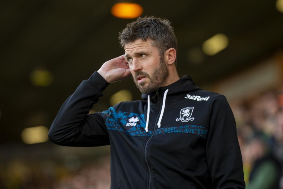 Middlesbrough manager Michael Carrick at a soccer match.