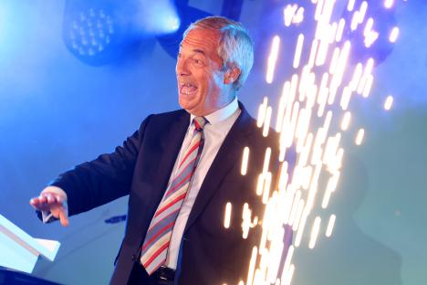 Nigel Farage celebrating election victories.