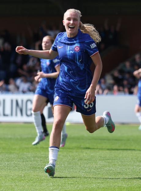 Aggie Beever-Jones of Chelsea celebrating a goal.