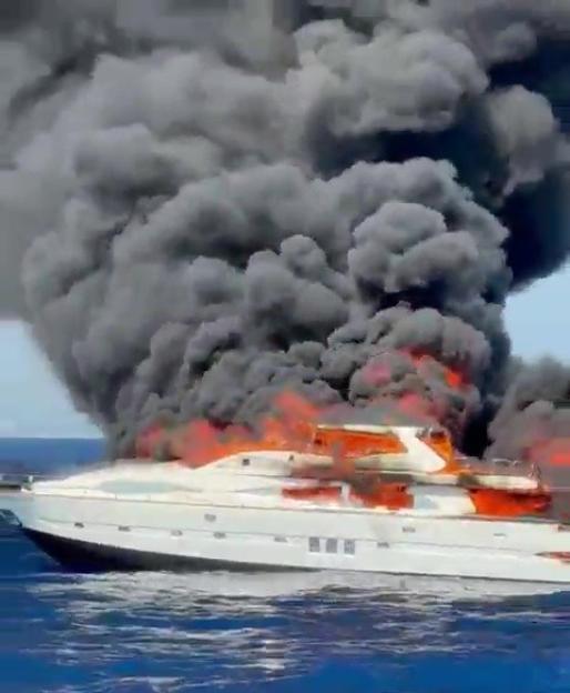 Burning yacht sinking off Ibiza.