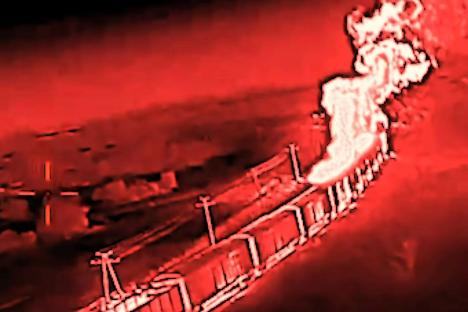 Heartstopping drone footage shows Ukrainian assault on Russian war train leaving it a burning wreck