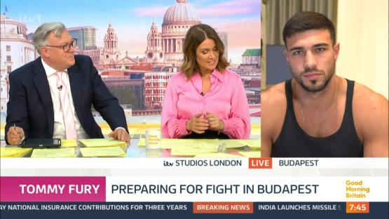 Tommy Fury interviewed on Good Morning Britain about his upcoming fight in Budapest.