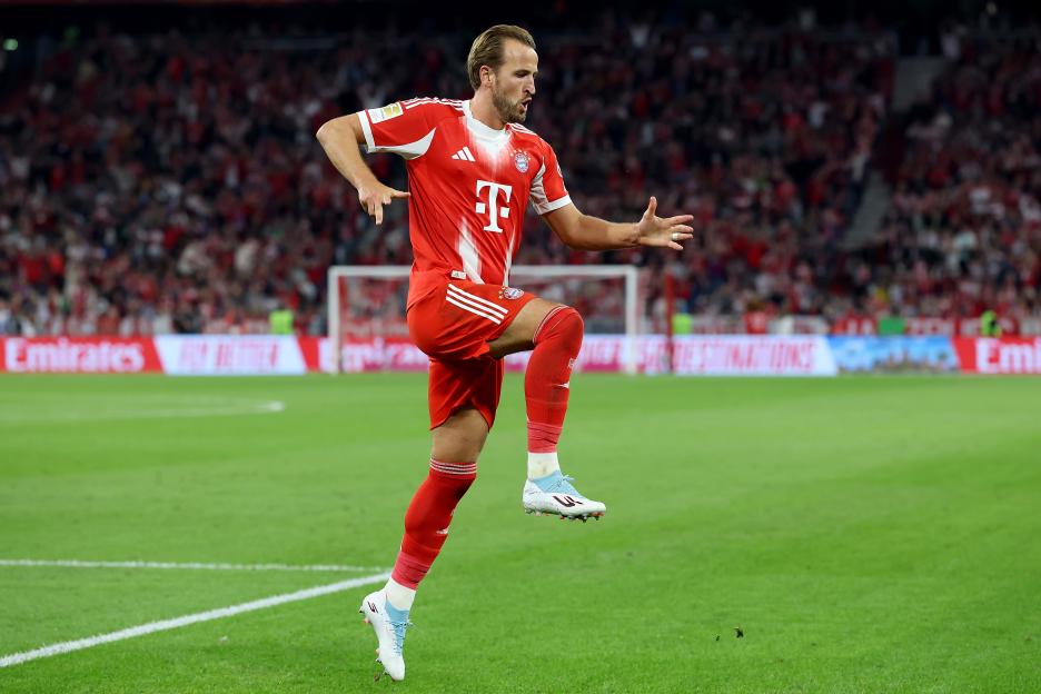 Harry Kane of Bayern Munich celebrating a goal.