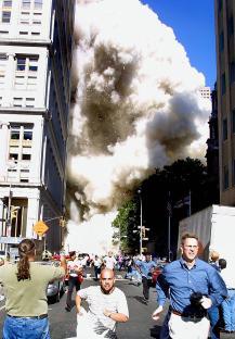 Pedestrians fleeing the collapse of a World Trade Center tower.