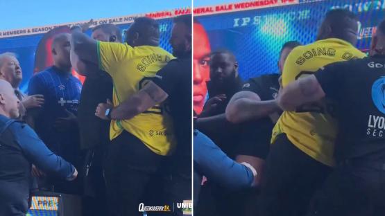 Jarrell Miller ‘loses it’ as he SLAPS Fabio Wardley after accusing him of making diss track at first press conference