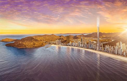 Illustration of the Sienna Tower, a 500-meter-tall residential building in Brazil, named after Ayrton Senna.