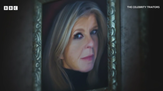 Portrait of a woman in a framed painting from The Celebrity Traitors.