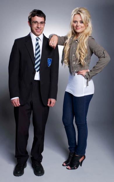 Promotional photo of Simon Bird and Emily Atack from *The Inbetweeners*.