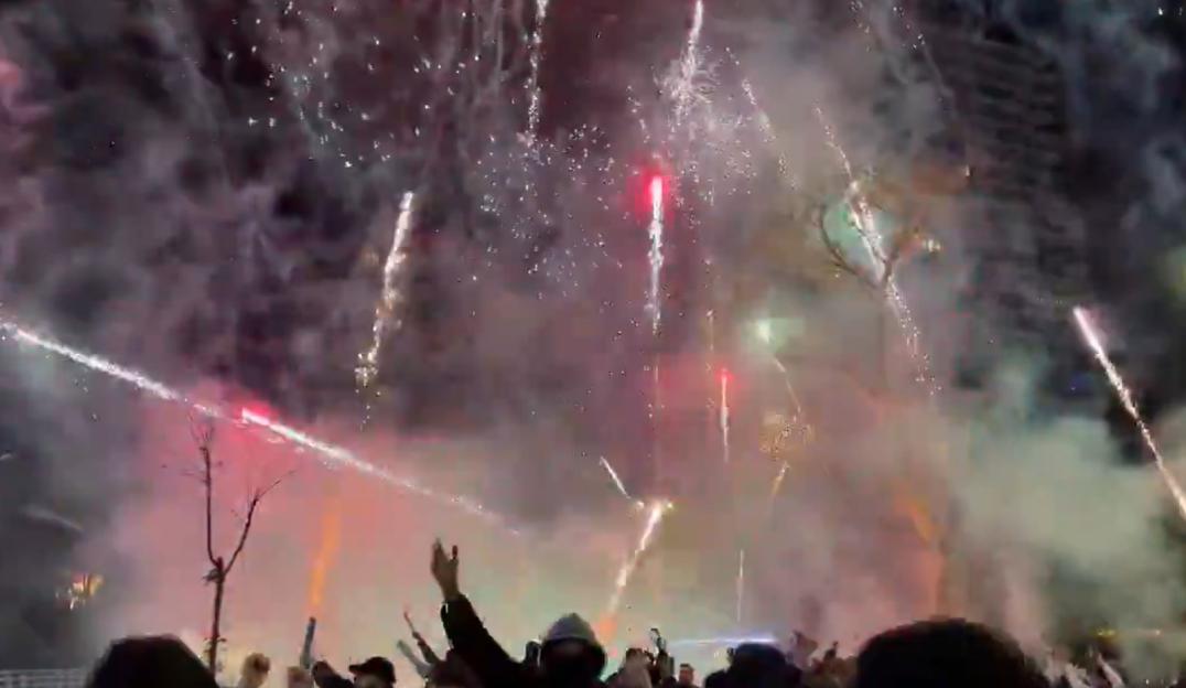 Galatasaray fans set off an enormous fireworks display outside the Liverpool team hotel.
