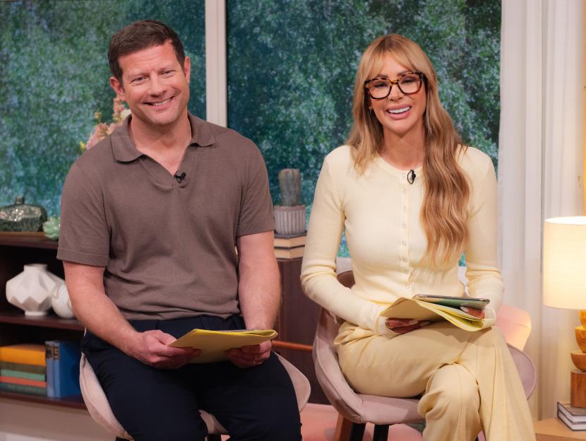 Dermot O'Leary and Olivia Attwood on the set of 'This Morning' TV show.