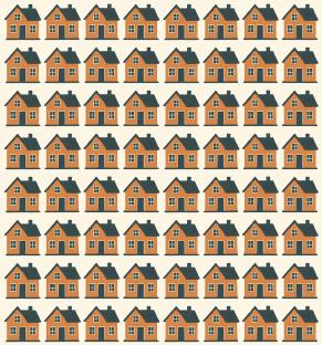 Illustration of a pattern of houses, one of which is different.