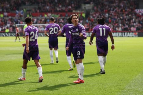 BRENTFORD, ENGLAND - MAY 18: Harry Wilson of Fulham celebrates scoring his team's third goal during the Premier League match between Brentford FC and Fulham FC at Gtech Community Stadium on May 18, 2025 in Brentford, England. (Photo by Alex Davidson/Getty Images)