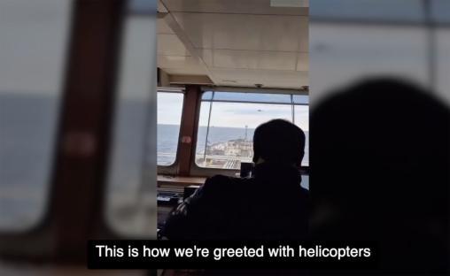 Estonian warship attempting to intercept an oil tanker.