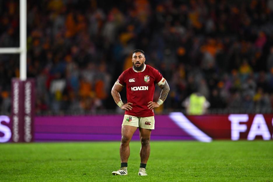 Bundee Aki of the British & Irish Lions on a rugby field.