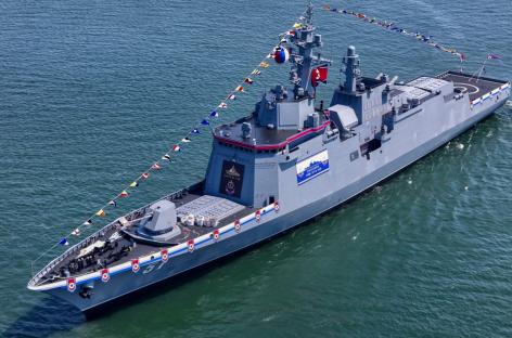 North Korean navy warship at sea.