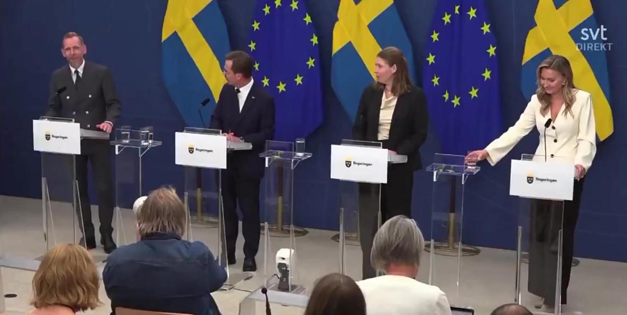 Shocking moment Sweden’s health minister Elisabet Lann collapses during press conference