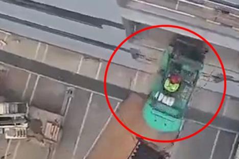 Horror moment forklift operator plunges to his death after platform suspended in air gives way as he drives off