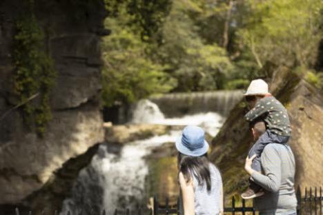 Family viewing waterfall.