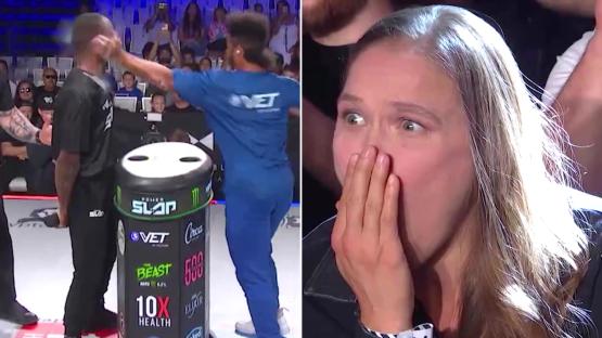 UFC legend Ronda Rousey left in disbelief as Power Slap knockout sends competitor crashing to floor