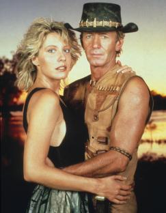 Linda Kozlowski and Paul Hogan in Crocodile Dundee.