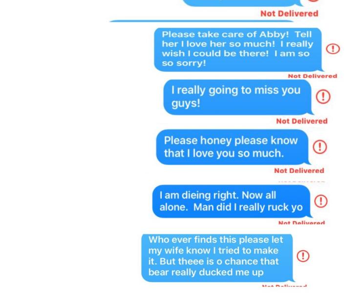 Screenshot of undelivered text messages about a grizzly bear attack.