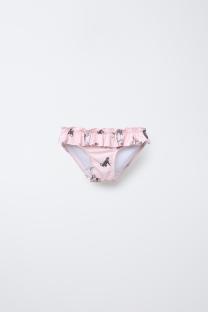 Pink ruffled bikini bottoms with a Jungle Book print.