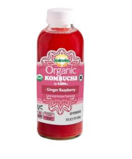 Bottle of Solevita Organic Kombucha, Ginger Raspberry.