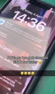 Phone screen showing a £801.70 charge for a bottle of water.