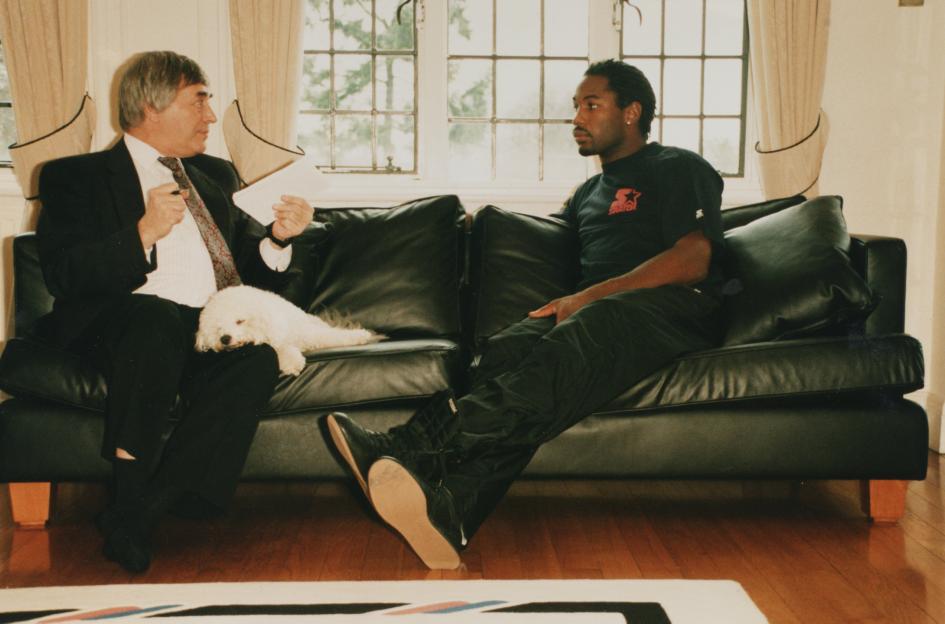 Colin Hart interviewing Lennox Lewis.