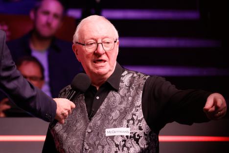 Dennis Taylor of Northern Ireland reacting during a snooker match.