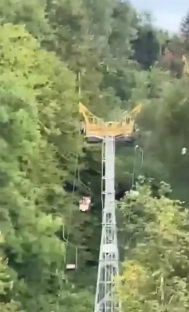 Collapsed chairlift in a Russian resort.