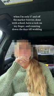 A 17-year-old woman in a car, announcing her upcoming wedding.