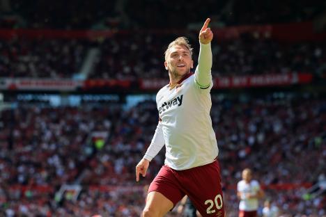 Jarrod Bowen of West Ham United celebrating a goal.