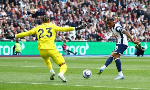 Wilson Odobert scoring a goal against West Ham United.