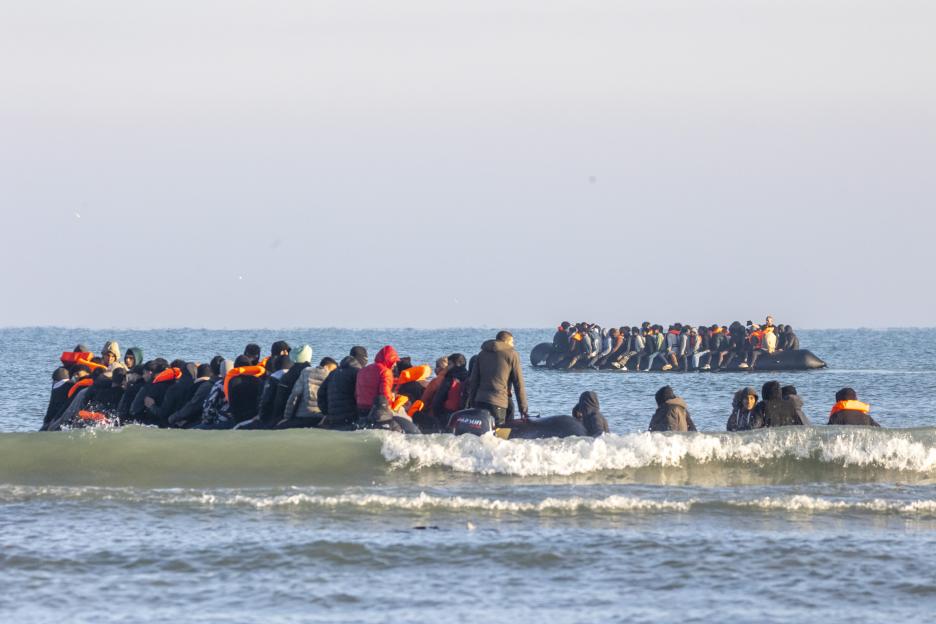 Migrants on boats crossing the English Channel from Gravelines, France.
