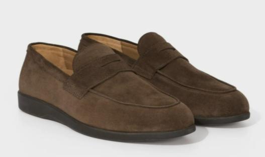 Pair of brown suede loafers.