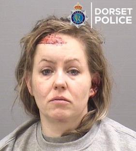 Mugshot of Barbara Roe with injuries to her head and ear.