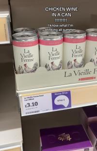 La Vieille Ferme RosÃ© wine in cans on a store shelf.