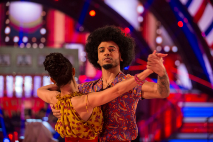Two dancers performing on stage.