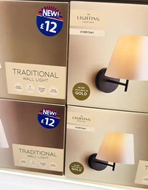 B&M store display of new traditional wall lights for £12.