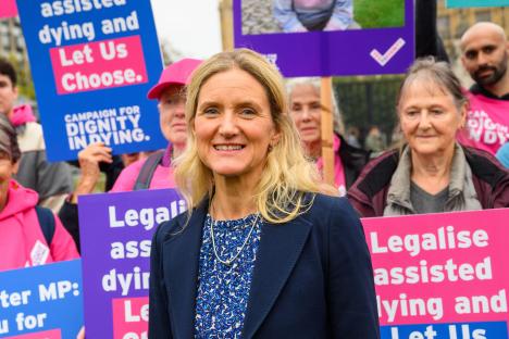 MP Kim Leadbeater at a protest for assisted dying.
