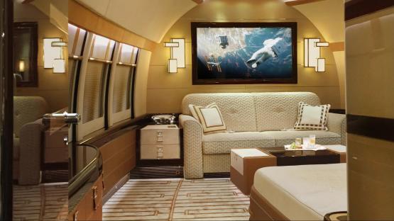 Interior of a luxurious private jet.